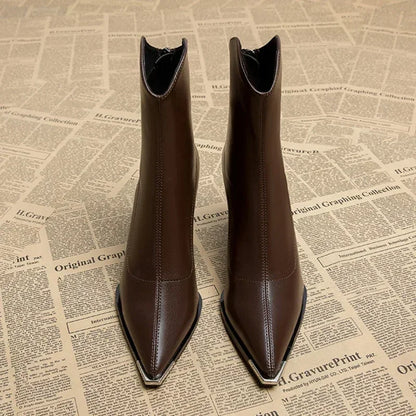 Lena™ | Eleganta Ankelboots med Metalltopp